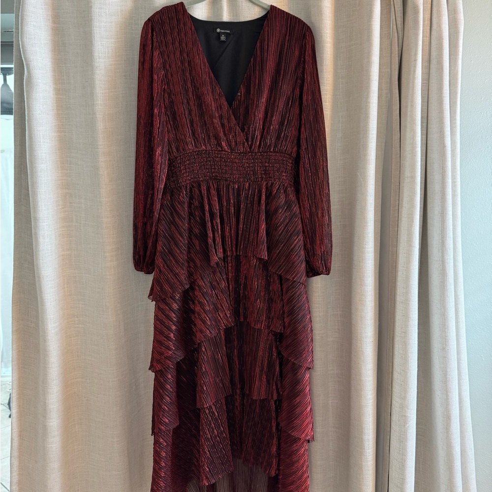 Versona Burgundy Long Sleeve Tiered Dress